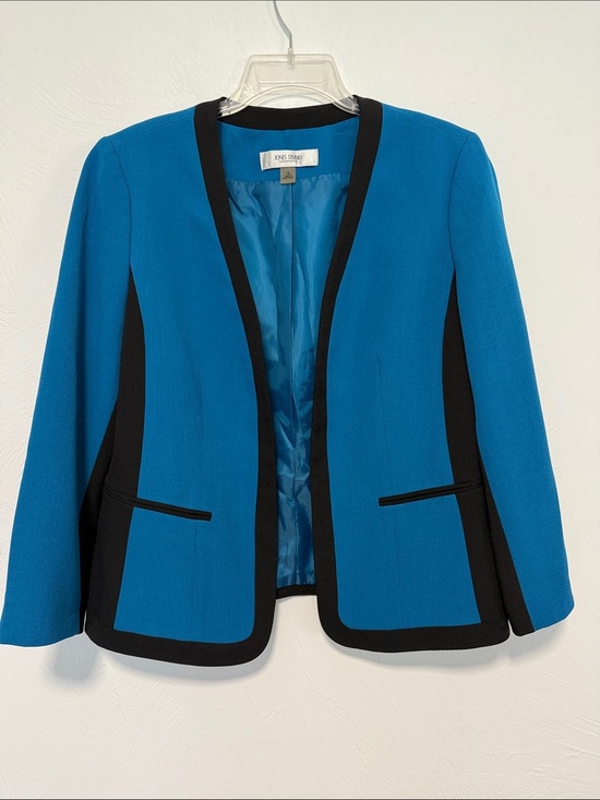 Jones Studio Jackets & Blazers - Jones Studio Teal 3/4 Sleeve Open Front Blazer with Black Trim Size 10